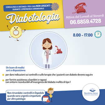 Coronavirus: attivo il servizio di consulenza a distanza per i bambini diabetici